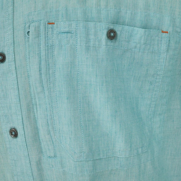 Orvis Shirt Mens 2XL Blue Green Linen Blend Pockets Button Down Casual Gorpcore - Picture 8 of 16